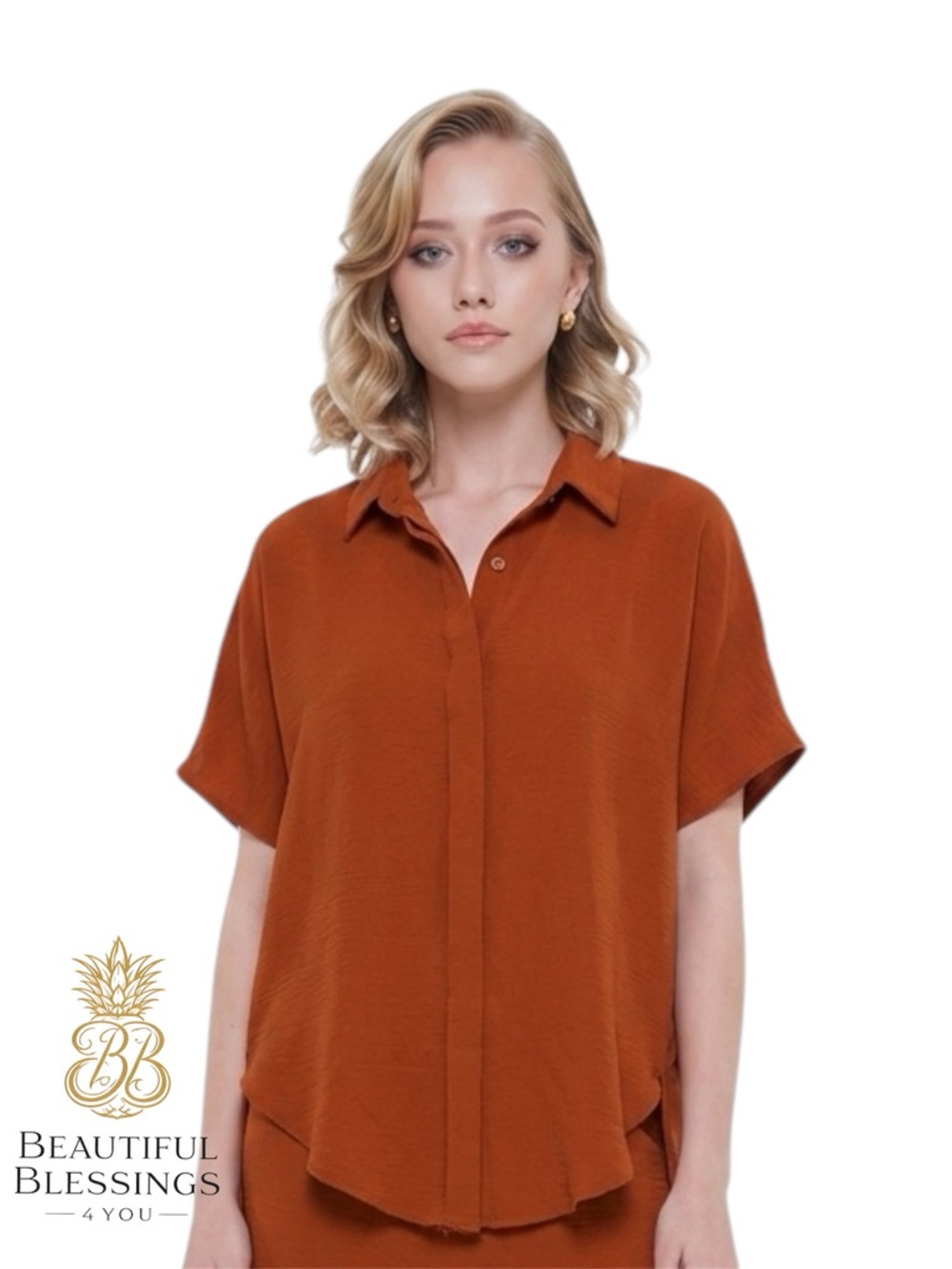 Women’s Umgee USA Extremely Soft Breathable Short-Sleeve Button Front Shirt - S